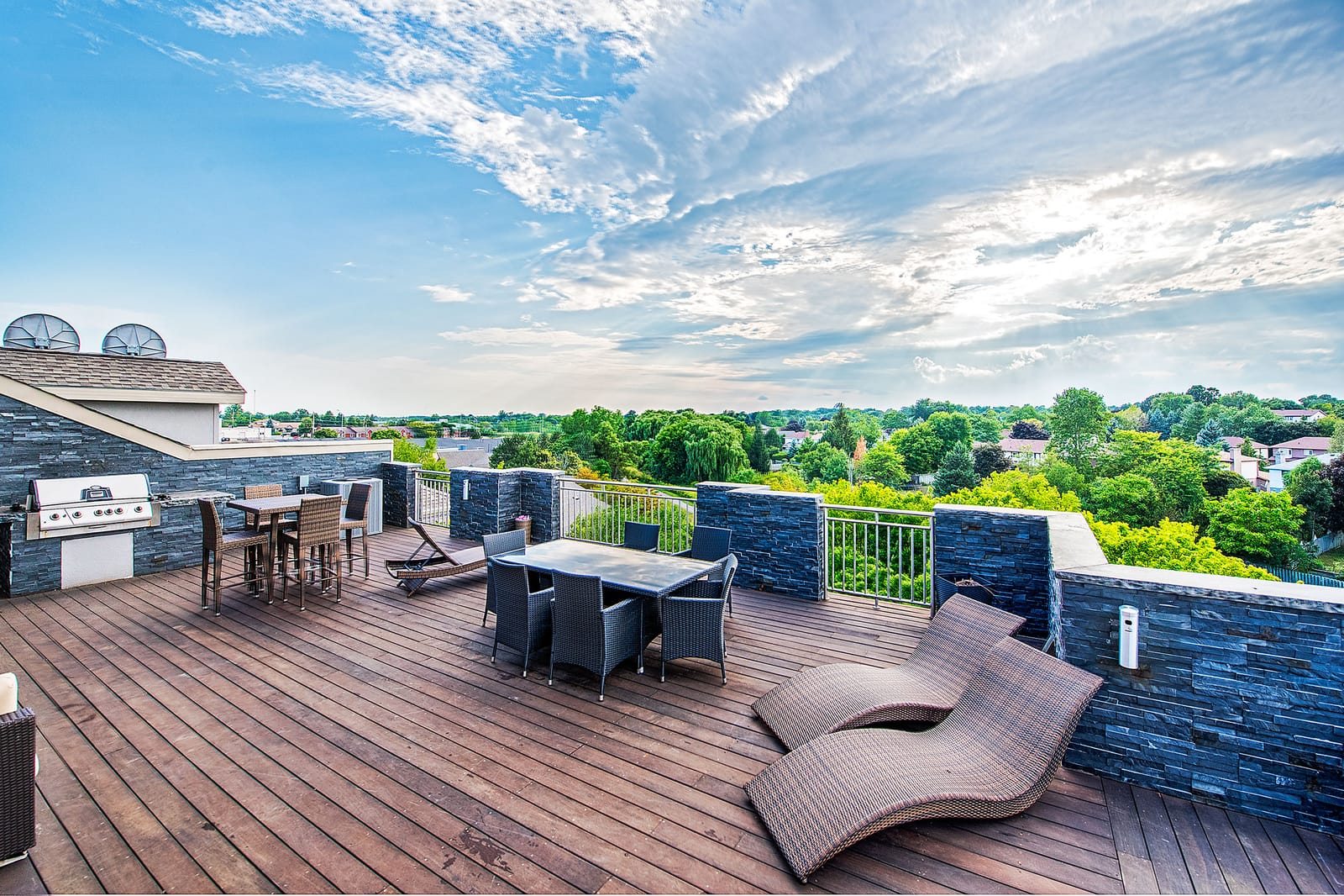 Rooftop terrace looking out over the treetops of Kingston's west end